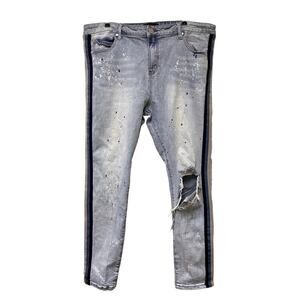THRT Size 44 Men's Blue Light Wash Denim Jeans Distressed Splatter Streetwear